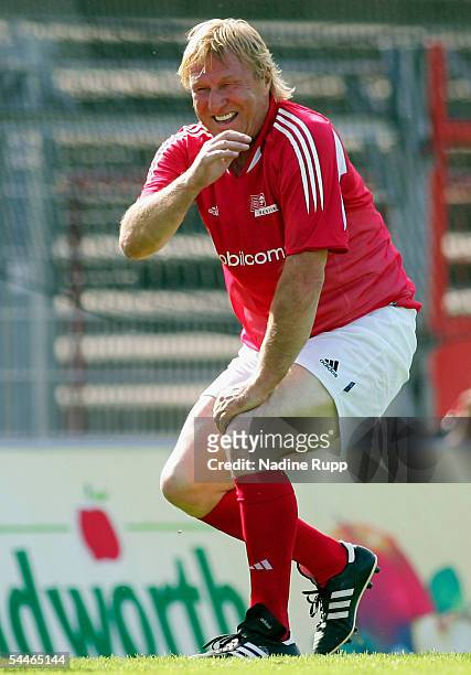 Horst Hrubesch in action during the Football Legends Day at the Millerntor Stadium on September 4, 2005 in Hamburg, Germany.