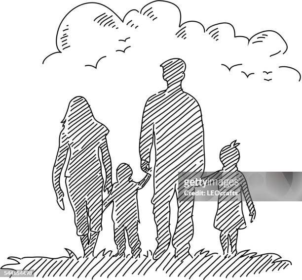 happy family drawing - clip art family stock illustrations