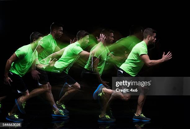 multiple exposure - male runner running - multiple exposure running stock pictures, royalty-free photos & images