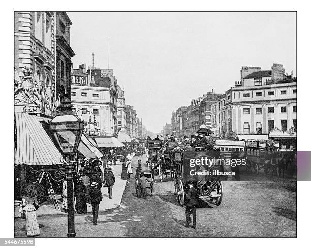 antique photograph of oxford street (london, england)-19th century - oxford street stock illustrations