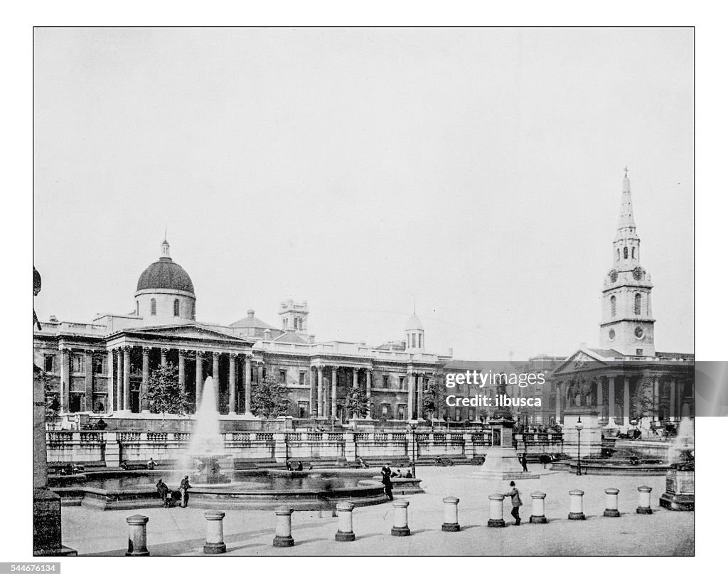 Antique photograph of Trafalgar Square (London, England)-19th century