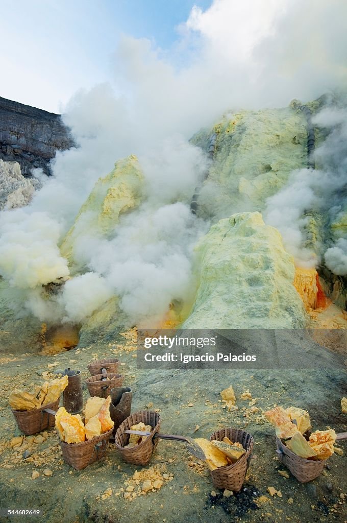 Sulphur blocks in Kawa Ijen volcano