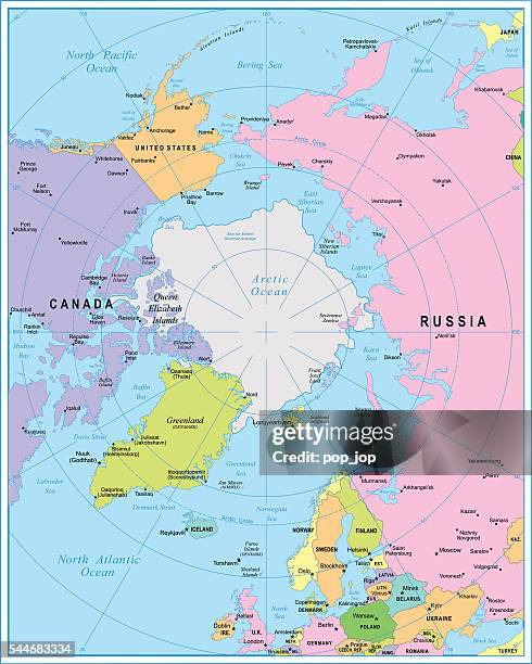 ilustrações de stock, clip art, desenhos animados e ícones de árctico região da ilustração do mapa - oceano-ártico