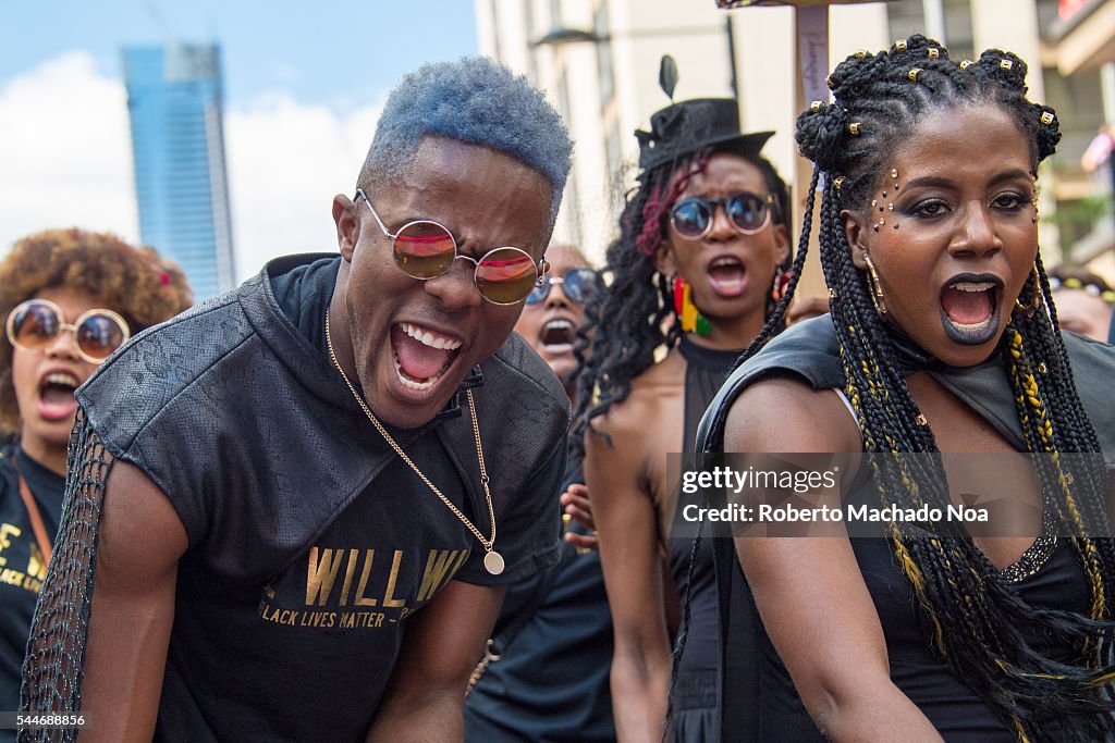 Members of Black Lives Matter movement halted the parade for...