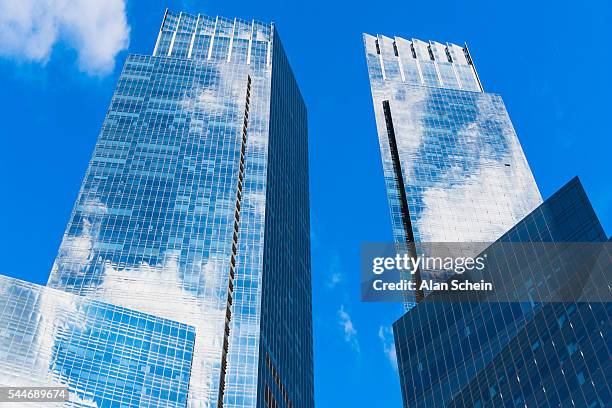 time warner building, new york city, architecture, reflections, glass buildings - columbus circle stock pictures, royalty-free photos & images