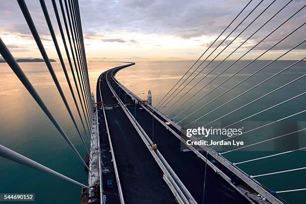 high angle view of penang second bridge - estado de penang imagens e fotografias de stock