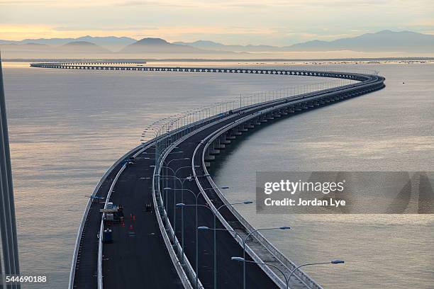 high angle view of penang second bridge - second highest stock pictures, royalty-free photos & images