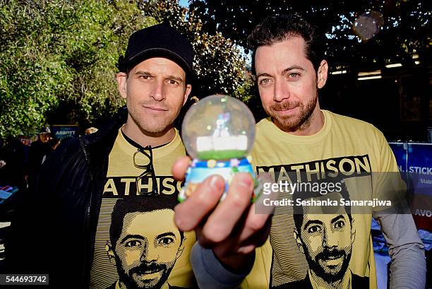 Osher Gunsberg and James Mathison campaign in the electorate of Warringah on July 2, 2016 in Sydney, Australia. Voters head to the polls today to...