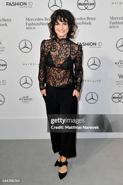 Marlene Lufen attends the Guido Maria Kretschmer show during the Mercedes-Benz Fashion Week Berlin Spring/Summer 2017 at Erika Hess Eisstadion on...