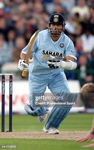 Sachin Tendulkar of India in action during the Fourth NatWest Series One Day International Match between England and India at Old Trafford in...