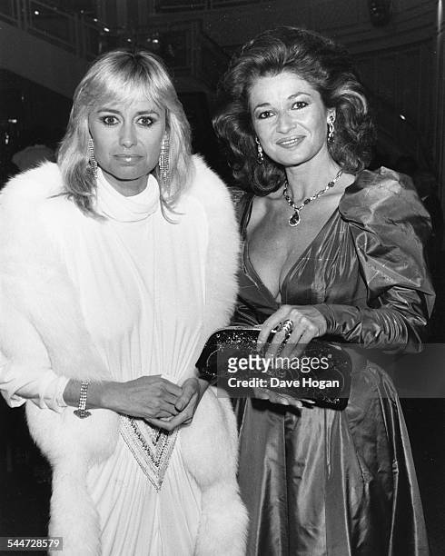 Actresses Susan George and Stephanie Beecham at the BAFTA Awards, London, March 23rd 1987.