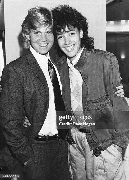 Actress Jennifer Beals and film producer Rob Simonds at the premiere of the movie 'Flashdance' in London, June 30th 1983.