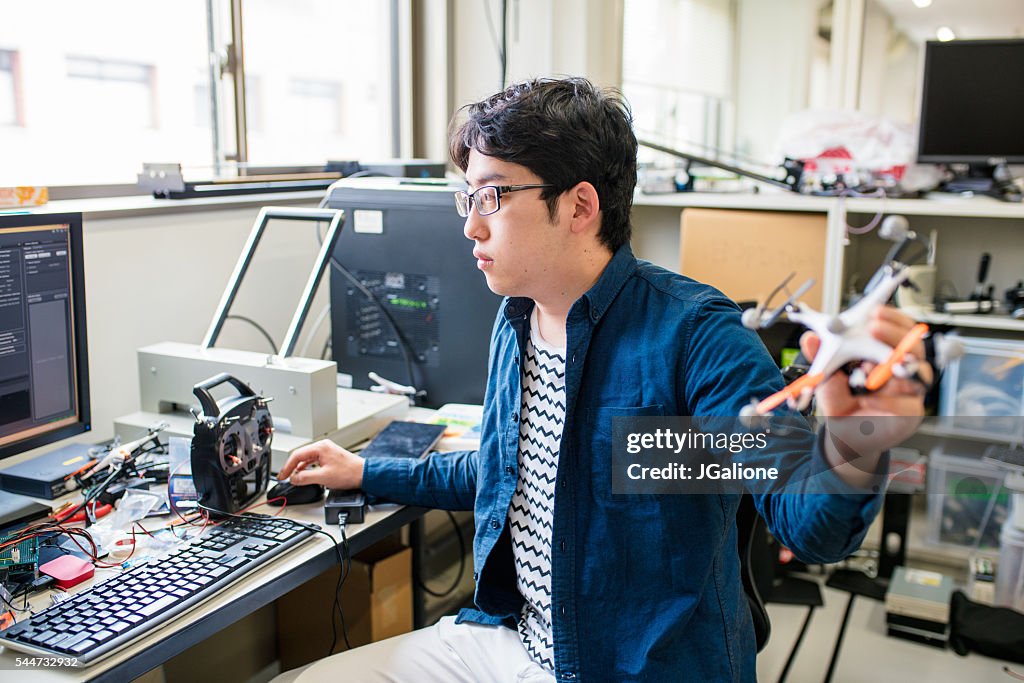 Student working on his drone design