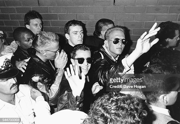 British boy band 'Bros' mobbed by fans as they arrive in Australia, November 1st 1986.
