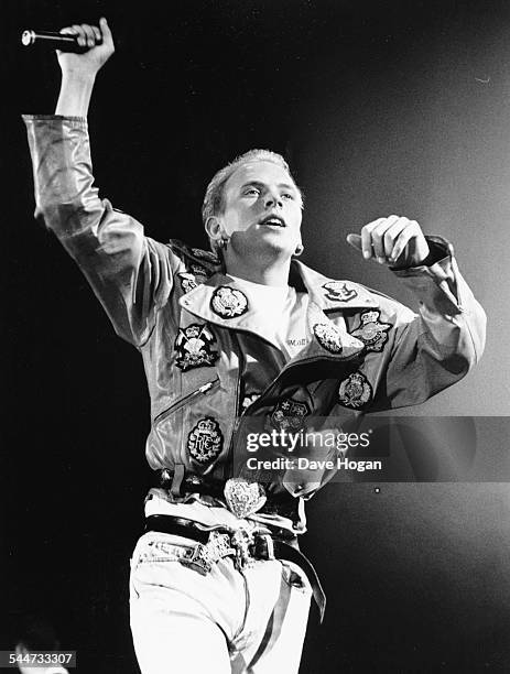 Singer Matt Goss, with the band 'Bros', performing on stage following the loss of the bands guitarist Craig Logan, in Glasgow, December 15th 1988.