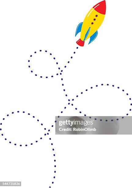 flying rocket - dotted line stock illustrations