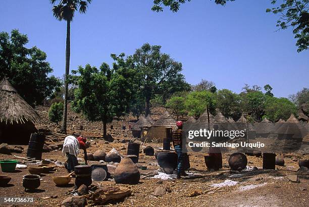 bedik women cooking food in village of iwol - culture tribale africaine photos et images de collection