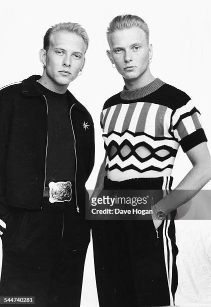 Portrait of musician twins Matt and Luke Goss, of the band 'Bros', circa 1988.
