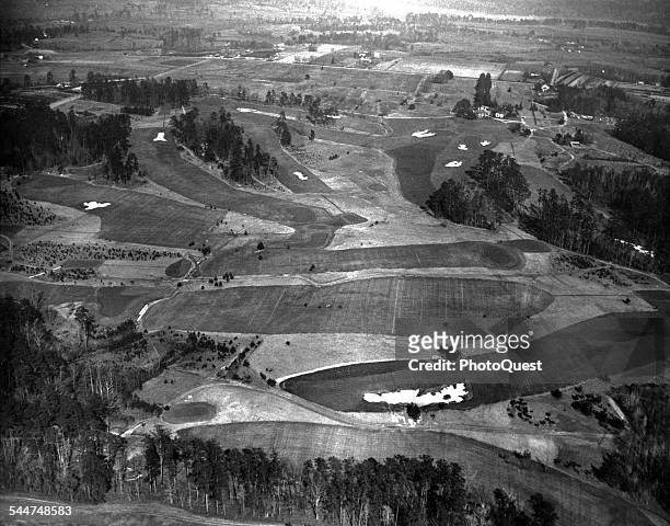 Aerial view of the Augusta National Golf Club course, Augusta, Georgia, January 10, 1933. The course was laid out by Robert Tyre Jones Jr, a retired...
