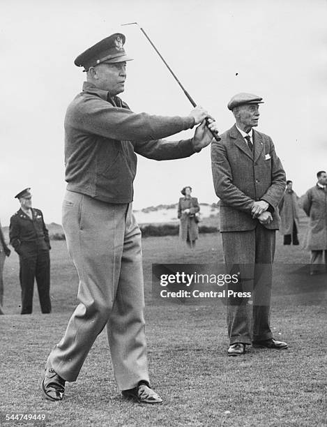 General Dwight Eisenhower playing golf, on the 16th green of The Royal and Ancient Golf Club of St Andrews, Scotland October 10th 1946.