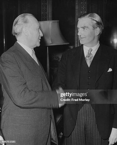 British Foreign Secretary Sir Anthony Eden talking to German Federal Chancellor, Dr Konrad Adenauer, at the Foreign Office, London, December 3rd 1951.