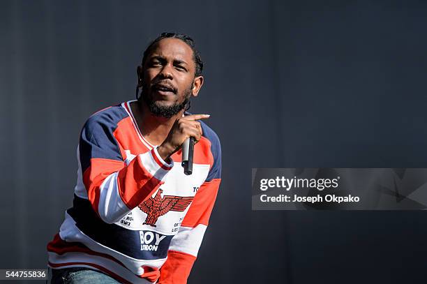 Kendrick Lamar performs on stage during day two of Barclaycard Presents British Summer Time Hyde Park on July 2, 2016 in London, United Kingdom