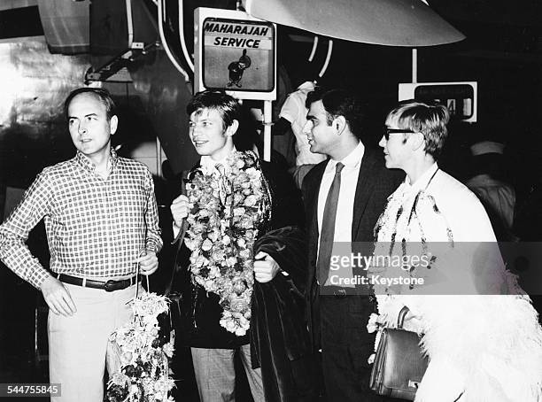 Actor Michael York and director James Ivory and producer Ismail Merchant , promoting their film 'The Guru' in India, 1967.