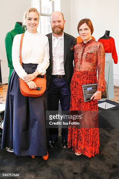 German actress Nina Hoss, Escada Designer Daniel Wingate and german actress Fritzi Haberlandt attend the group presentation during the Der Berliner...