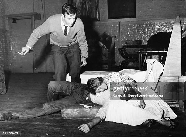 Franco Zeffirelli directing actors Judi Dench and John Stride on stage, in the play 'Romeo and Juliet' at the Old Vic, London, 1960.