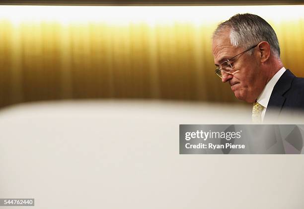 Prime Minister Malcolm Turnbull speaks during a press conference at the Commonwealth Parliament Offices on July 3, 2016 in Sydney, Australia. The...