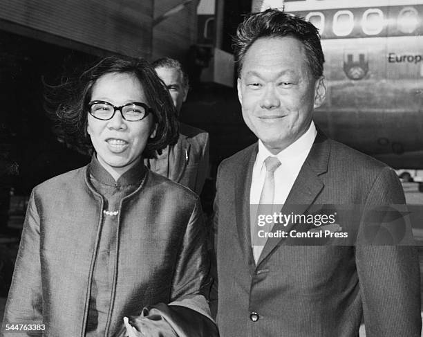 Prime Minister of Singapore Lee Kuan Yew and his wife, arriving at London Airport, October 2nd 1970.