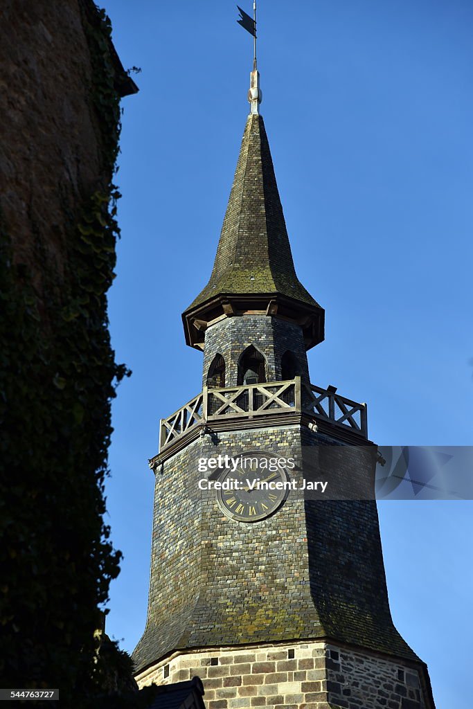 Clock tower on church Dinan