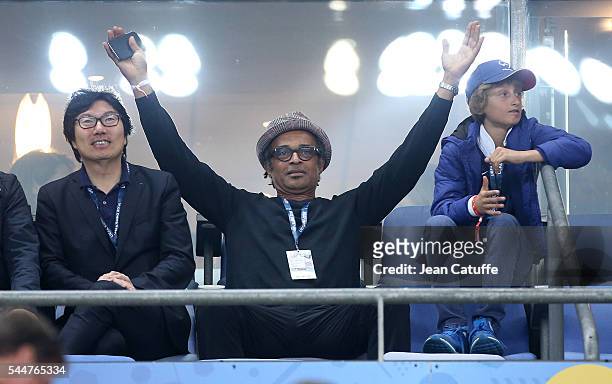 Jean-Vincent Place, Yannick Noah and his son Joalukas Noah attend the UEFA Euro 2016 quarter final match between France and Iceland at Stade de...