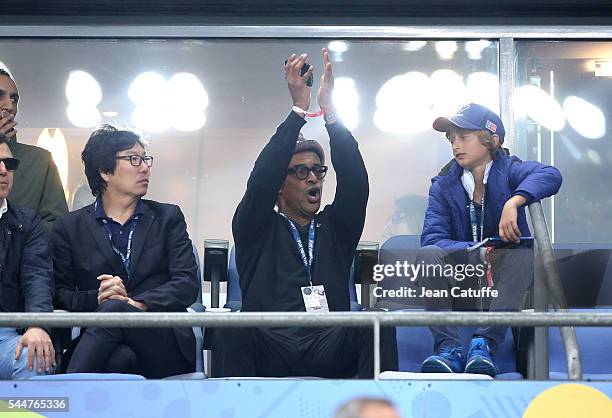 Jean-Vincent Place, Yannick Noah and his son Joalukas Noah attend the UEFA Euro 2016 quarter final match between France and Iceland at Stade de...