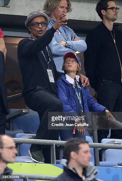 Yannick Noah and his son Joalukas Noah attend the UEFA Euro 2016 quarter final match between France and Iceland at Stade de France on July 3, 2016 in...