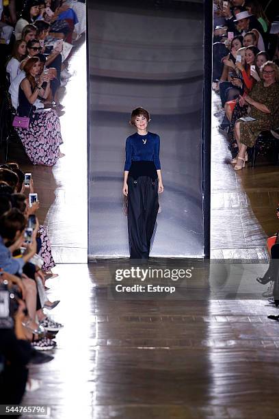 Designer Ulyana Sergeenko walks the runway during the Ulyana Sergeenko Haute Couture Fall/Winter 2016-2017 show as part of Paris Fashion Week on July...