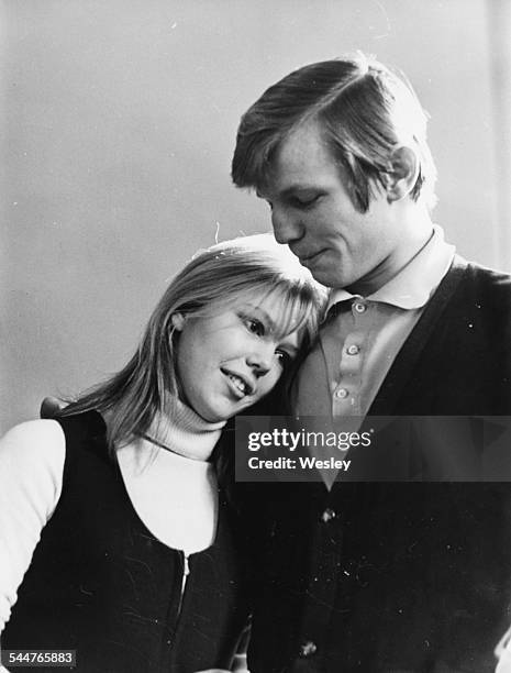 Portrait of actors Tessa Wyatt and Michael York, during rehearsals of the play 'Any Just Cause' at the Adeline Genes Theatre, East Grimstead,...