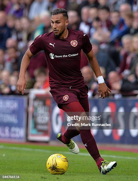 Faycal Rherras of Heats in action during the UEFA Europa League First Qualifying Round match between Heart of Midlothian FC and FC Infonet Tallinn at...