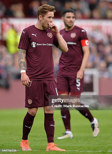 Sam Nicholson of Heats in action during the UEFA Europa League First Qualifying Round match between Heart of Midlothian FC and FC Infonet Tallinn at...