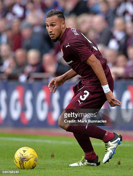 Faycal Rherras of Heats in action during the UEFA Europa League First Qualifying Round match between Heart of Midlothian FC and FC Infonet Tallinn at...