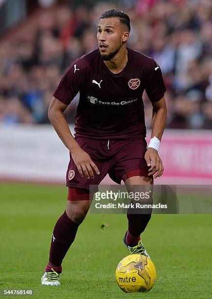 Faycal Rherras of Heats in action during the UEFA Europa League First Qualifying Round match between Heart of Midlothian FC and FC Infonet Tallinn at...