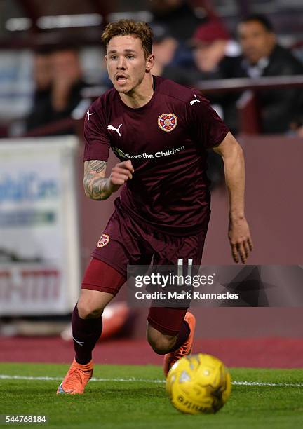 Sam Nicholson of Heats in action during the UEFA Europa League First Qualifying Round match between Heart of Midlothian FC and FC Infonet Tallinn at...