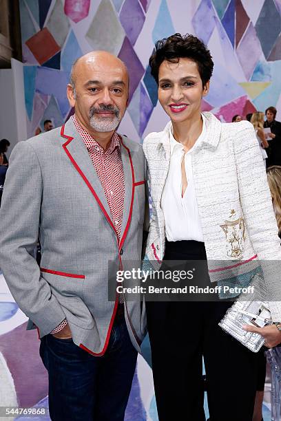 Christian louboutin and Ambassador of the house Schiaparelli, Farida Khelfa Seydoux attend the Schiaparelli Haute Couture Fall/Winter 2016-2017 show...