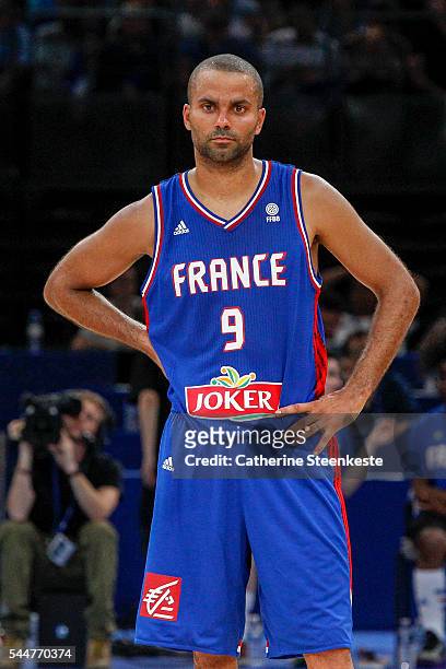 Tony Parker of France looks on during the International Friendly game between France v Serbia at AccorHotels Arena on June 21, 2016 in Paris, France.