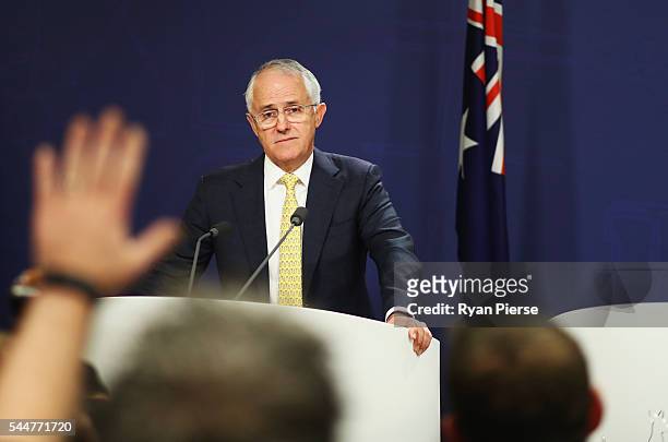Prime Minister Malcolm Turnbull speaks during a press conference at the Commonwealth Parliament Offices on July 3, 2016 in Sydney, Australia. The...