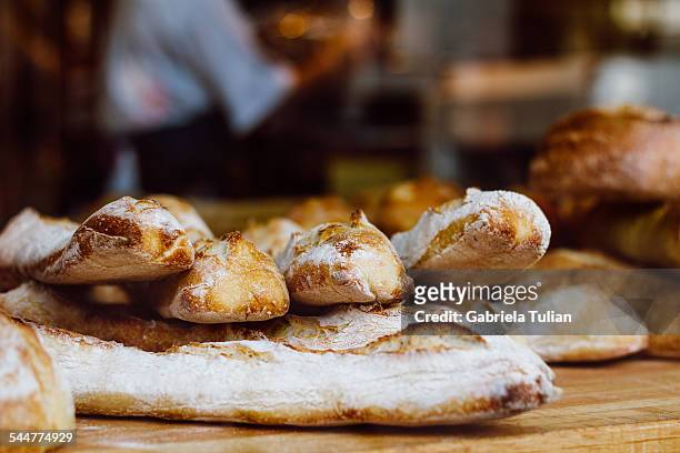 window of bakery with baguette. - vidriera stock pictures, royalty-free photos & images