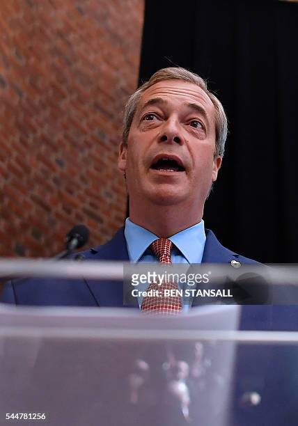 Leader of the United Kingdom Independence Party , Nigel Farage, delivers a speech in London on July 4 announcing that he was stepping down as leader...