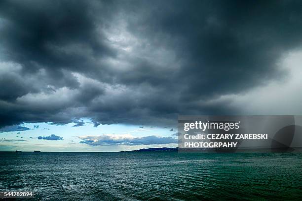 dark stormy sunset and clouds at sea - moody sky stock pictures, royalty-free photos & images
