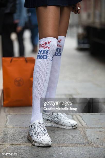 Anti-Hero socks at the Hermes presentation on July 3, 2016 in Paris, France.