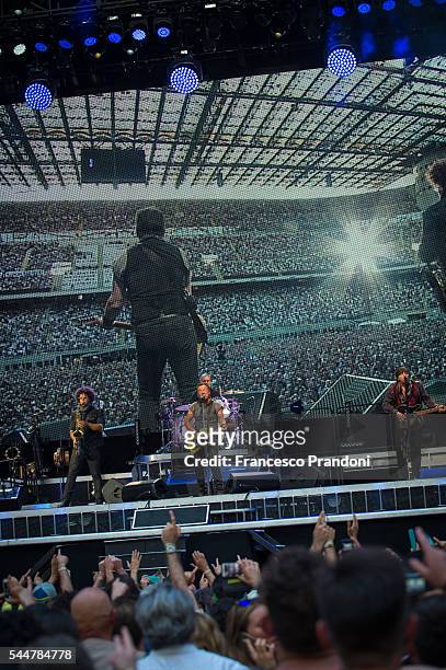 Jake Clemons, Bruce Springsteen, Max Weinberg and Steve Van Zandt performs concert on July 3, 2016 in Milan, Italy.
